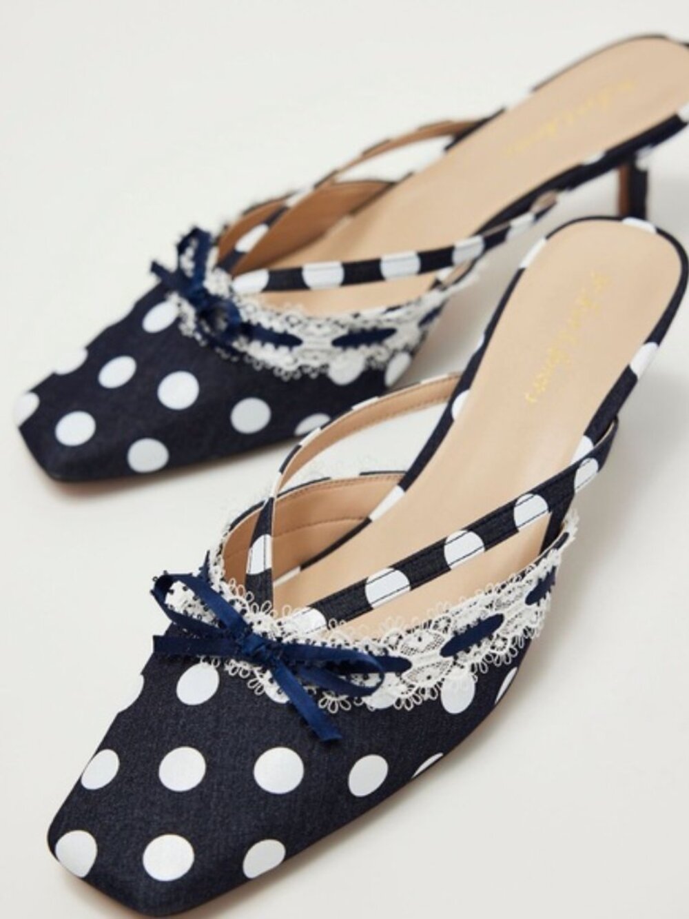 For Love & Lemons Audrey Polka Dot Lace Bow Slingback Kitten Heels NIB Size 8